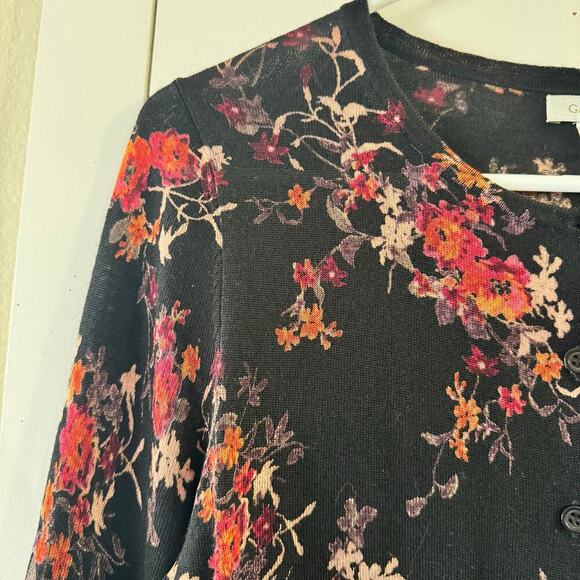 Garnet Hill Floral 100% Merino Wool 3/4 Sleeve Lightweight Cardigan Small - Picture 5 of 6